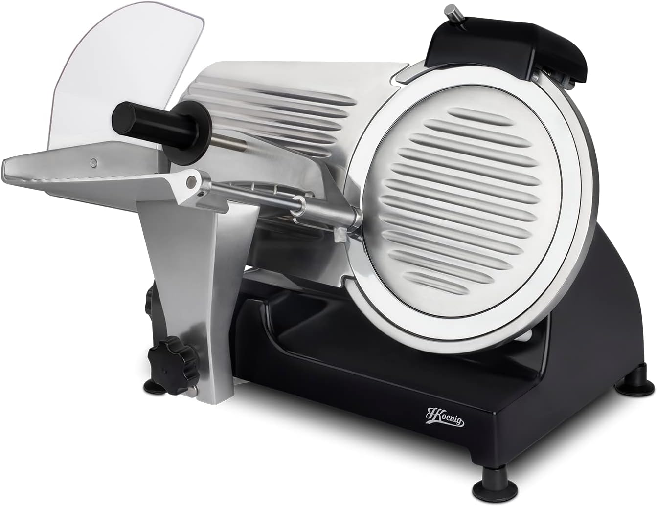 H.Koenig Trancheuse électrique à viande MSX254, charcuterie, professionnelle, précise,coupe 0-12 mm,lame 25 cm,aiguiseur intégré,large plateau,282 rpm, Rouge