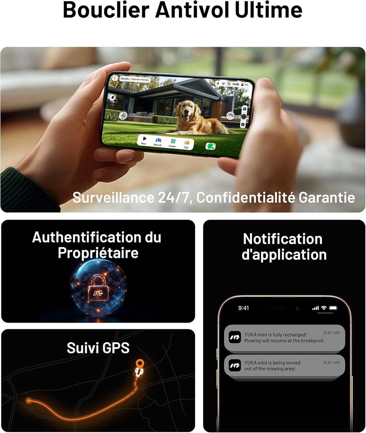 MAMMOTION YUKA Mini 500 Robot Tondeuse sans Fil Périphérique, NetRTK+Vision, Aucune Antenne RTK Requise, Recommandé 500 m², Max. 700 m², Pente à 50%, Cartographie Automatique, avec Module 4G