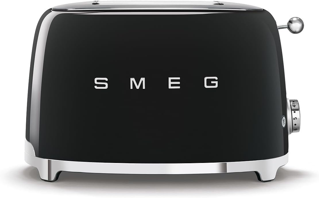 Smeg, Grille-pain 2 Tranches TSF01BLEU, 2 Fentes 36 mm, 6 Niveaux de Brunissage, Fonction Chauffage, Décongélation et Bagel, Éjection Automatique du Pain, Ramasse Miettes, 950 W, Noir