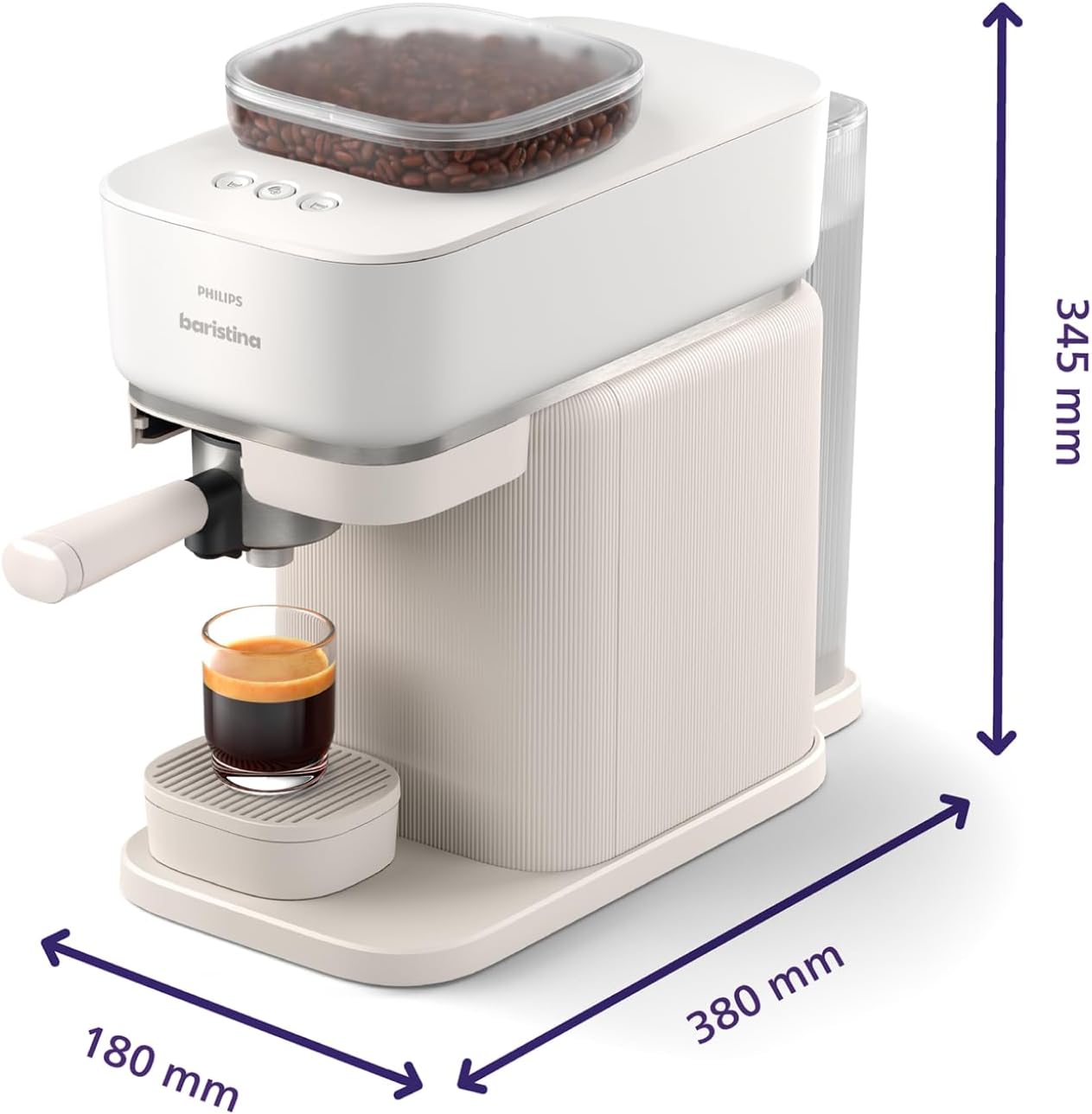 Philips Baristina Machine à expresso - Un véritable expresso, en toute simplicité - Compacte - 16 bars de pression - Broyeur intégré - Machine blanche avec porte-filtre blanc (BAR300/00)