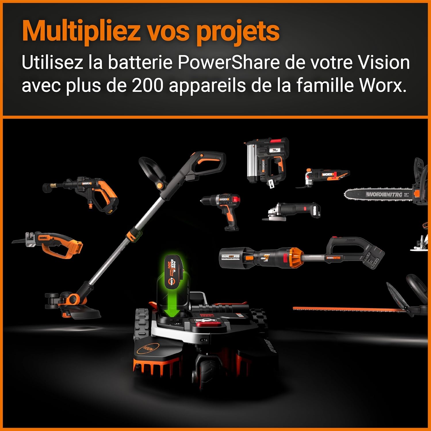 WORX LANDROID Vision WR206E.1, Robot Tondeuse sans Fil périphérique 600 m² Surf.Max 700 m², Installation en 30 Min, Caméra 4K + IA Adaptative, évite Tous Les Obstacles, Coupe des Bordures, Multizone