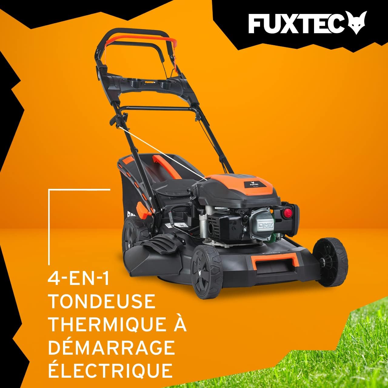 FUXTEC Tondeuse Thermique Autotractée Démarrage Électrique FX-RM5170eS 4en1-170cm3 4CV | 4 Temps | Largeur 51cm, Hauteur De Coupe 7 Positions, Bac 60L, Fonction Mulching, Éjection Latérale