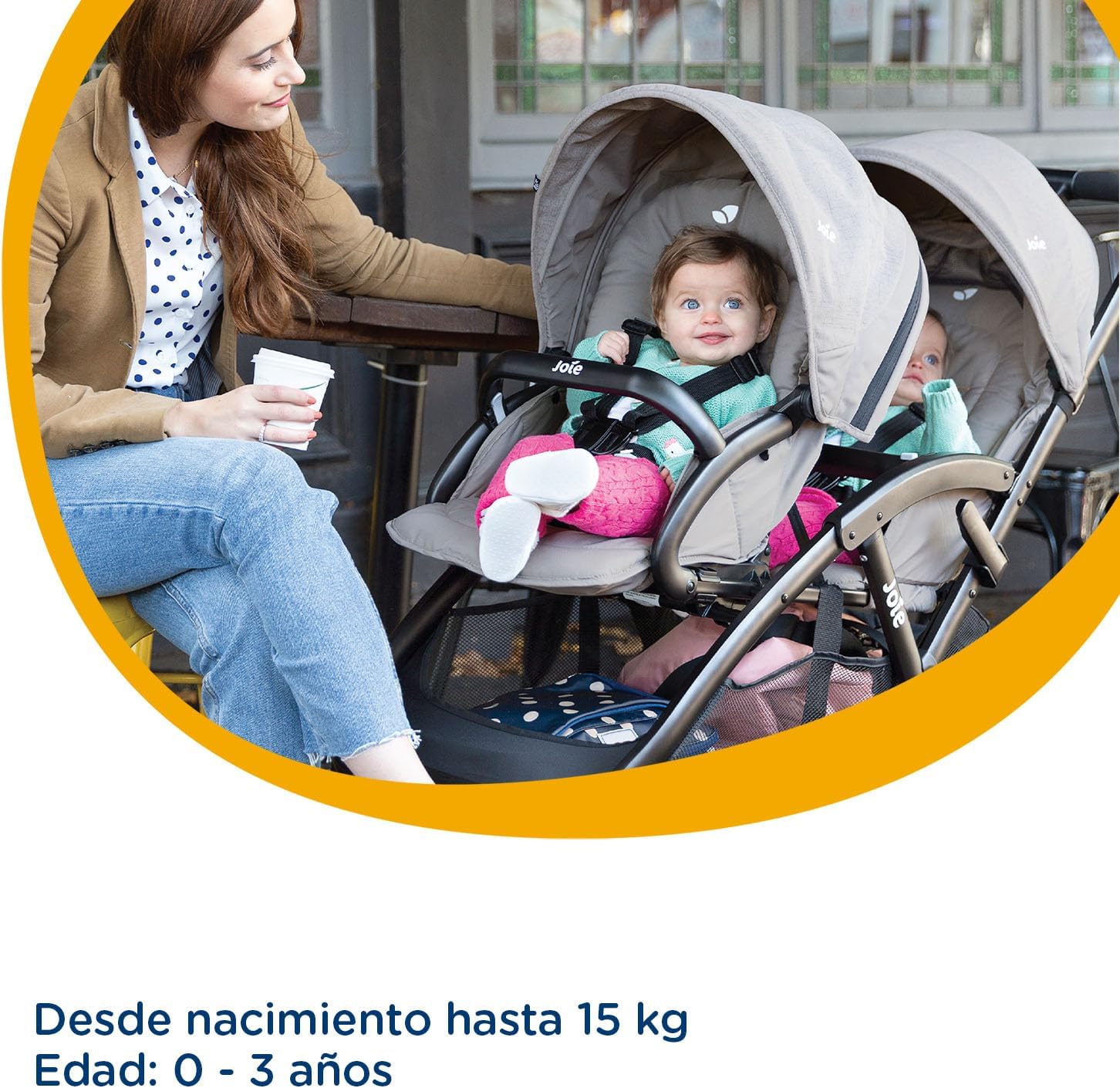 Joie - Evalite™ Duo - Poussette Double - Siège Arrière Inclinable À Plat - Pliage Facile & Compact - Compatible Sièges Auto - Suspension 4 Roues - Harnais 5 Points SoftTouch - Dès la naissance