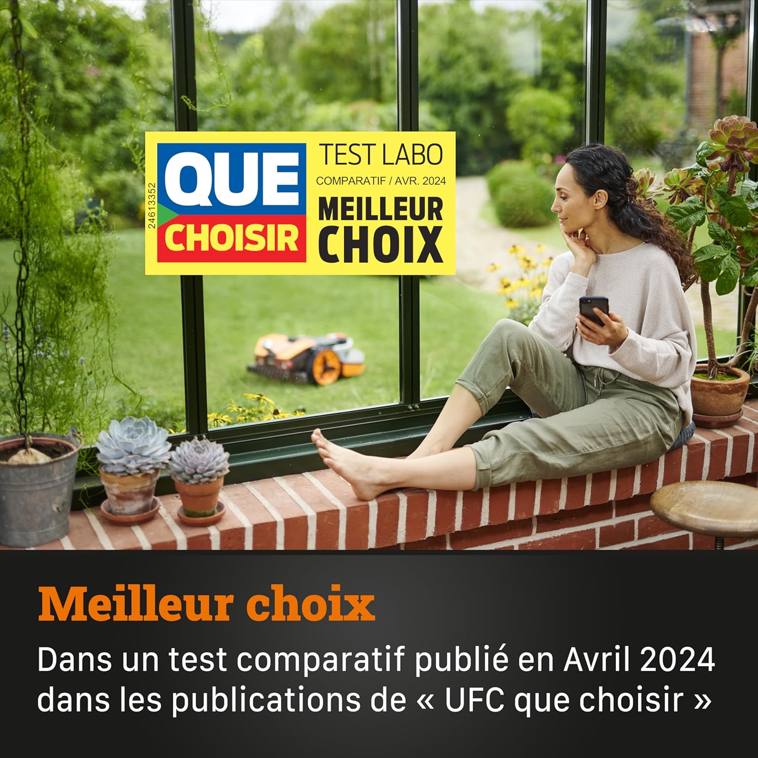 WORX LANDROID Vision WR206E.1, Robot Tondeuse sans Fil périphérique 600 m² Surf.Max 700 m², Installation en 30 Min, Caméra 4K + IA Adaptative, évite Tous Les Obstacles, Coupe des Bordures, Multizone