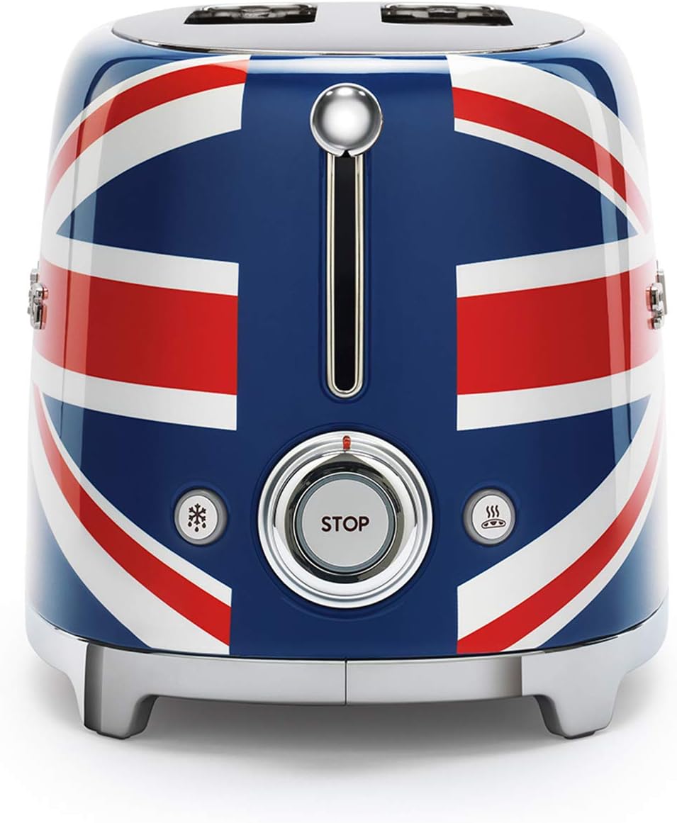 Smeg, Grille-pain 2 Tranches TSF01BLEU, 2 Fentes 36 mm, 6 Niveaux de Brunissage, Fonction Chauffage, Décongélation et Bagel, Éjection Automatique du Pain, Ramasse Miettes, 950 W, Noir