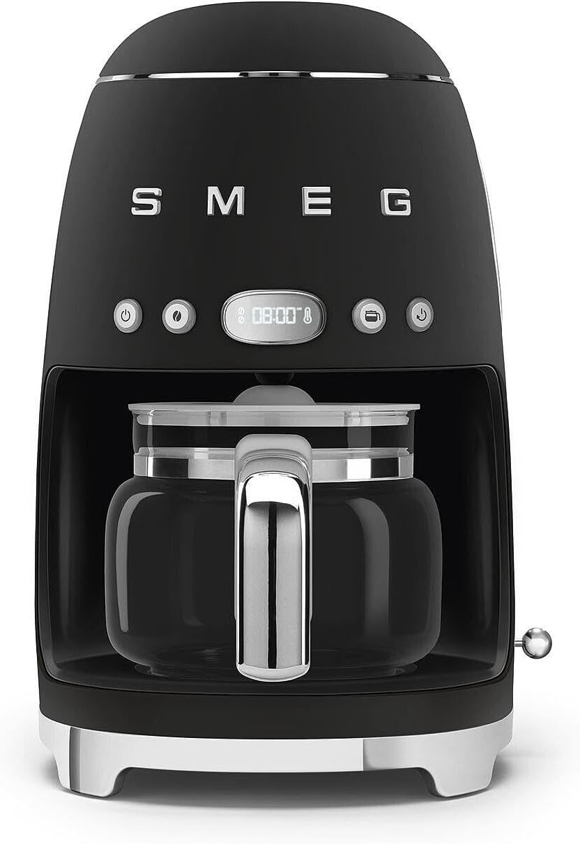 Smeg, Machine à Café Filtre DCF02PBEU, Fonction Arôme et Autostart, Carafe en Verre Jusqu'à 12 Tasses, 2 Niveaux d'Intensité, Mode Maintien au Chaud, 1050 W, Bleu Clair Pastel