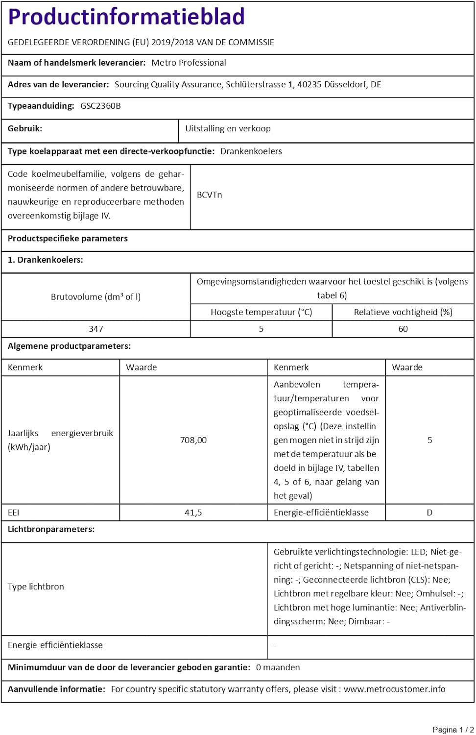METRO Professional Réfrigérateur à Boissons GSC2360B, Acier/Verre, 62 x 63.6 x 175.3 cm, 347 L, avec Serrure, Noir
