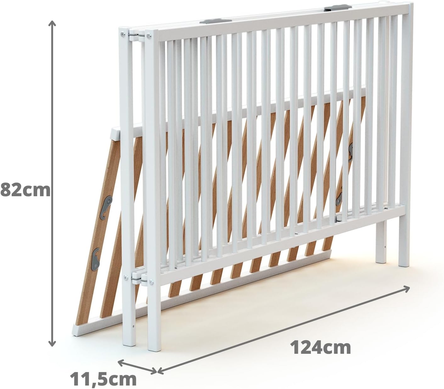 WEBABY - Lit bébé pliant 60x120cm Blanc | Bois massif | Dès la naissance |Confort de sommeil | Sommier à lattes | Compact | Transportable | Pliable |Gain de place | Lit de voyage