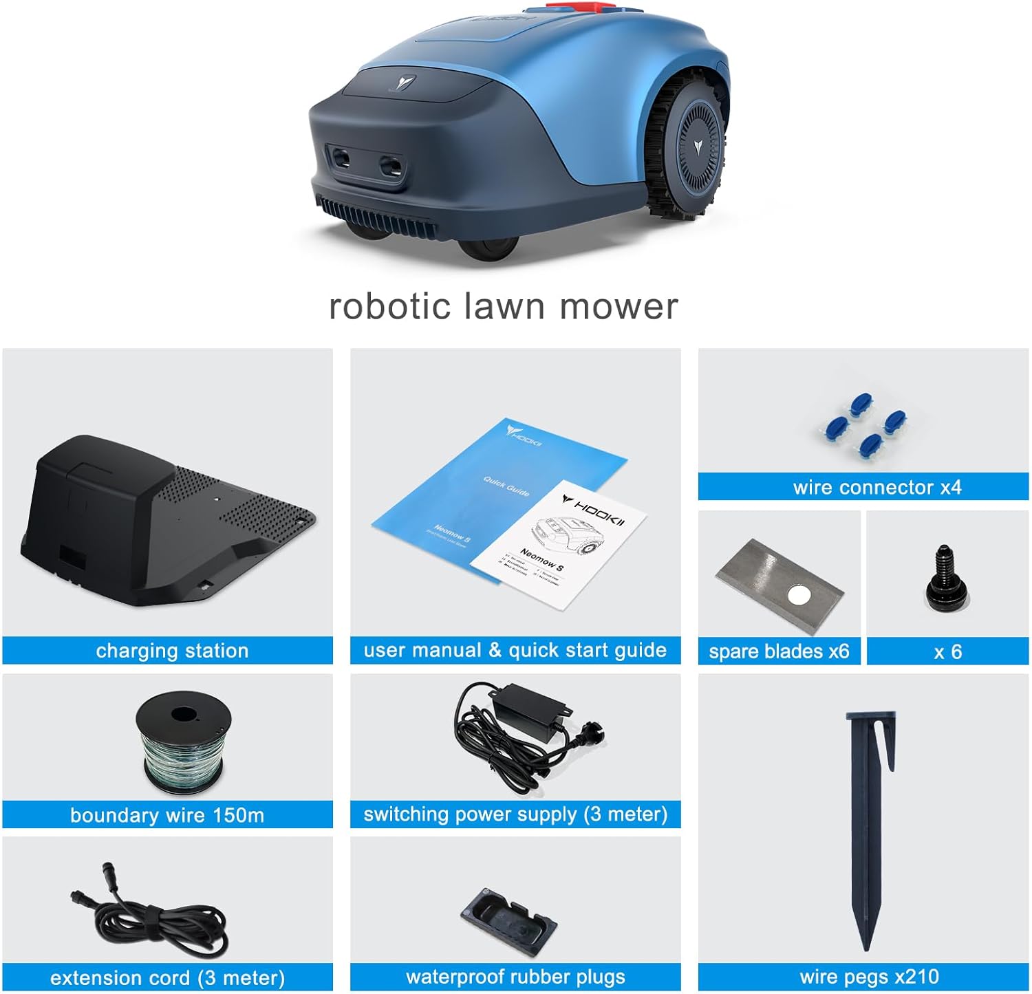 HOOKII Robot Tondeuse pour Jardins Jusqu’à 1000m², Tonte parallèle, redécoupe et Recharge Automatique, Bluetooth/WiFi, Batterie de Grande capacité 4400mAh - Comprend Un Chargeur (Version WiFi)