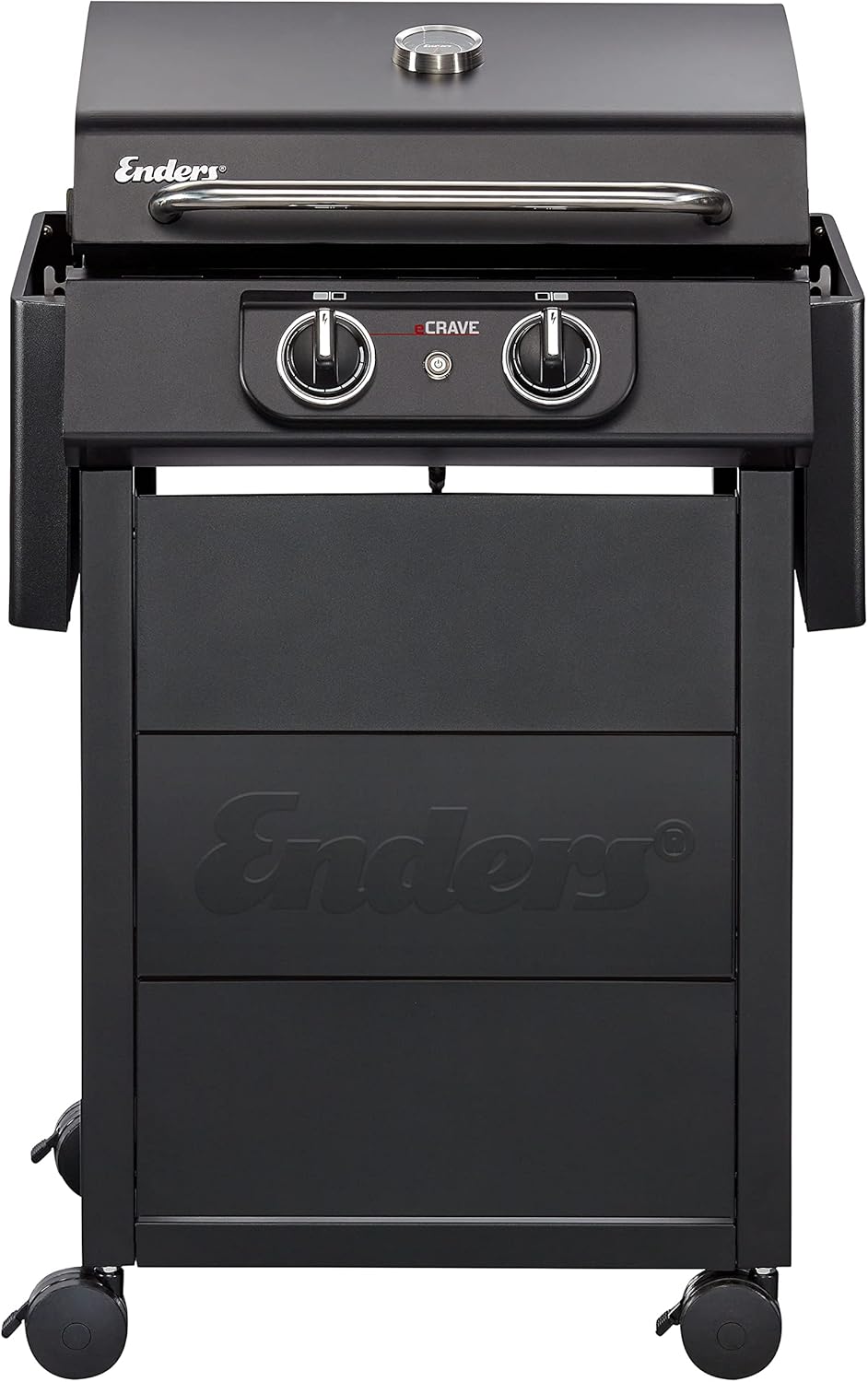 Enders® Barbecue électrique eCRAVE 2, avec grille en fonte, chariot de barbecue avec beaucoup d'espace de rangement, système de nettoyage Simple Clean ™, 2 éléments chauffants puissants, hotte de