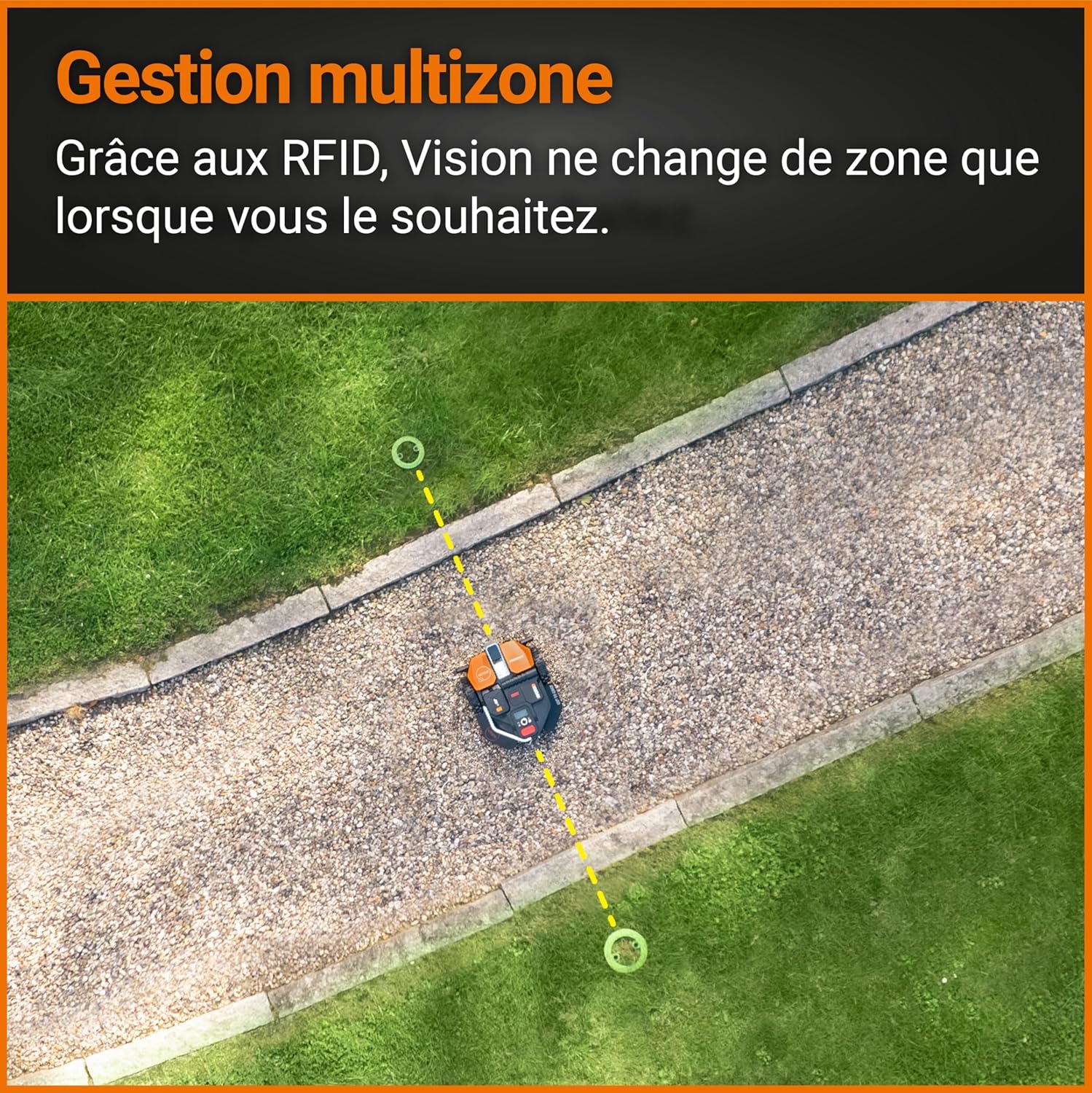 WORX LANDROID Vision WR206E.1, Robot Tondeuse sans Fil périphérique 600 m² Surf.Max 700 m², Installation en 30 Min, Caméra 4K + IA Adaptative, évite Tous Les Obstacles, Coupe des Bordures, Multizone