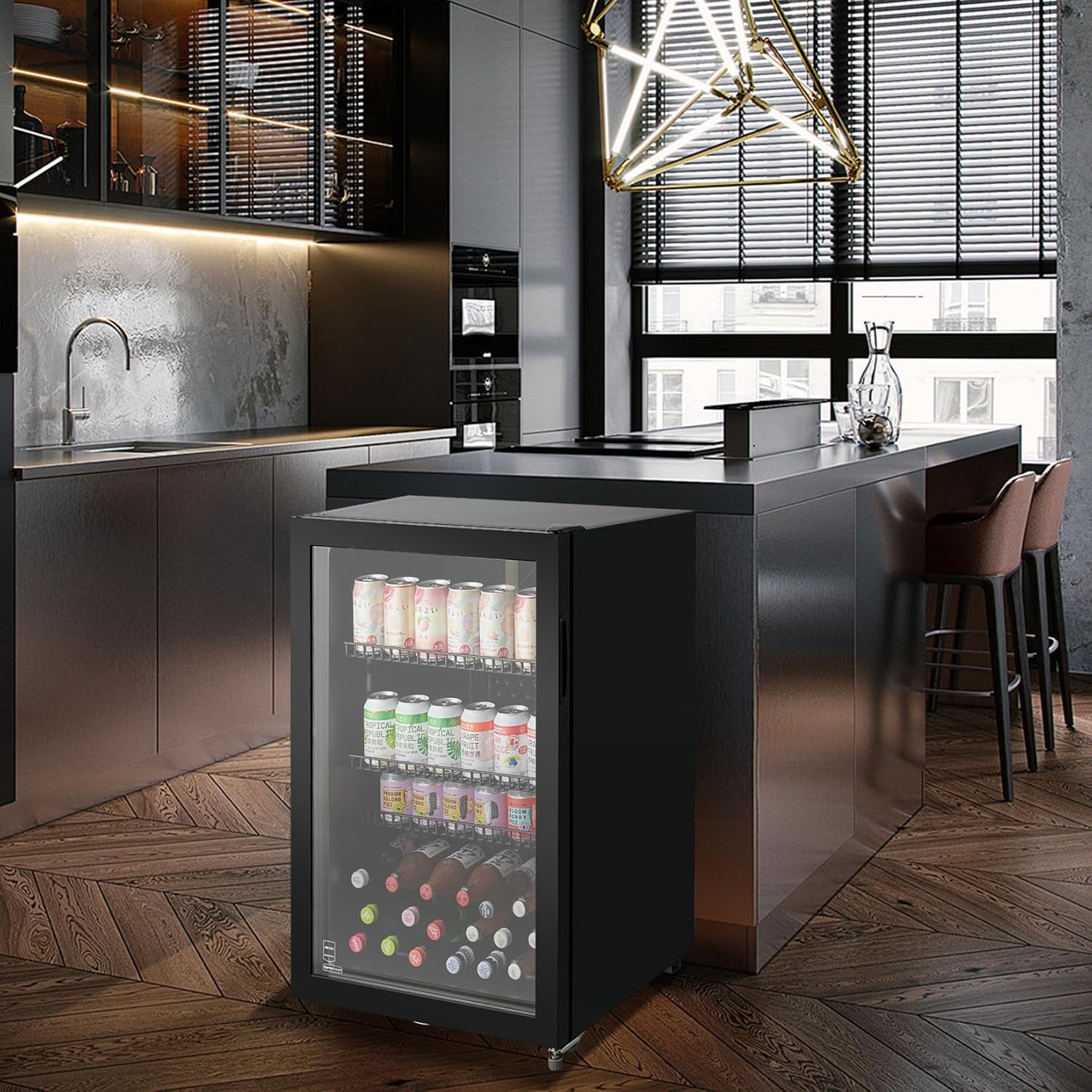 METRO Professional Réfrigérateur à boissons GPC1088, métal/verre, 43 x 49 x 83 cm, 88 L, réfrigération statique, noir