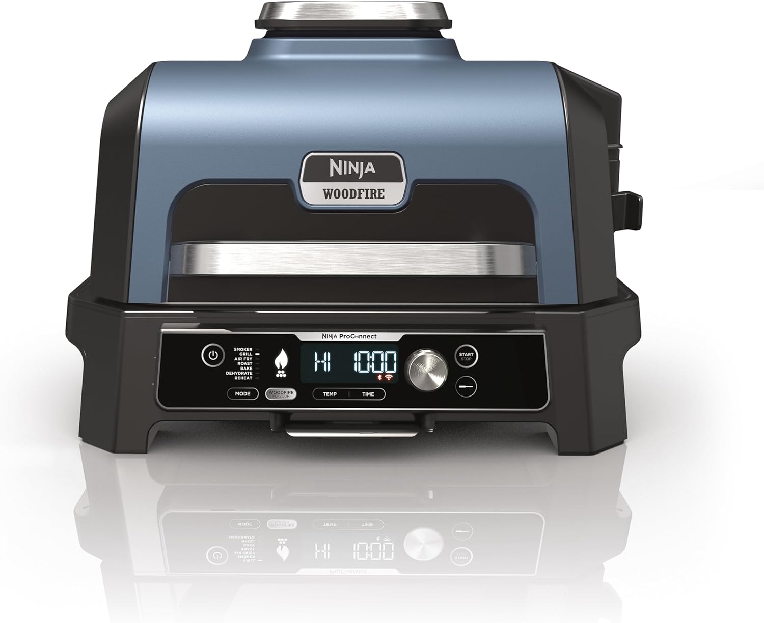 Ninja Woodfire Barbecue électrique et fumoir Pro XL avec thermomètre, barbecue et Air fryer d'extérieur 4-en-1 avec système Smart Cook et granulés Woodfire, portatif, gris/noir, OG850EU