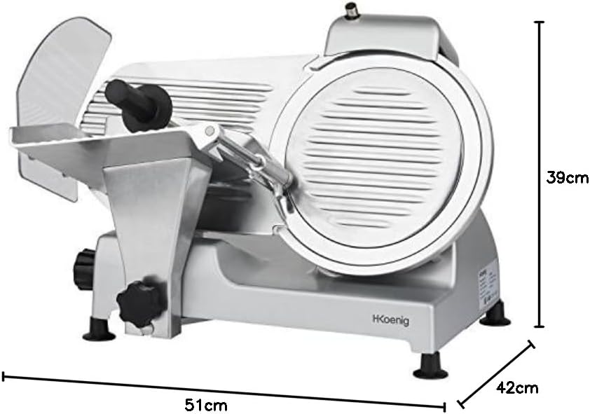 H.Koenig Trancheuse électrique à viande MSX254, charcuterie, professionnelle, précise,coupe 0-12 mm,lame 25 cm,aiguiseur intégré,large plateau,282 rpm, Rouge