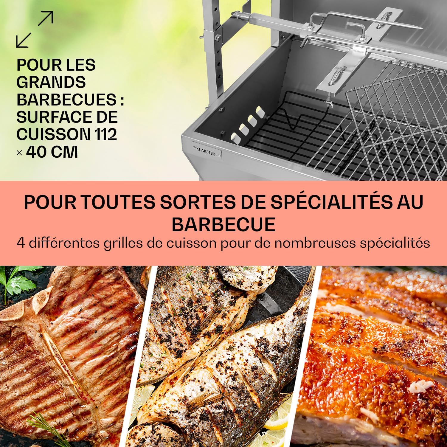 Klarstein Tourne Broche Mechoui Electrique, Rotisserie et Gril de Barbecue, Grande Broche Cochon de Lait, Tourne Broche Barbecue Rotissoire, Bbq Grill Barbecue 12W avec 3 Pieds en Acier Inoxydable