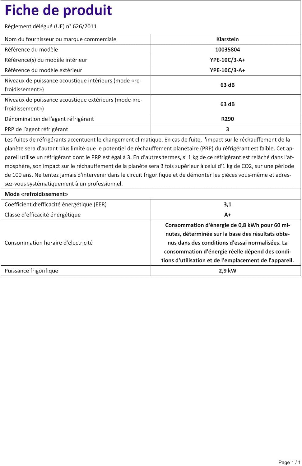 Klarstein Climatiseur Mobile Silencieux, 4 en 1, Mode Nuit, Déshumidificateur, Ventilateur, Mini Climatisation à Faible Conso, Evacuation, Clim Portable, Puissante, 10000 BTU