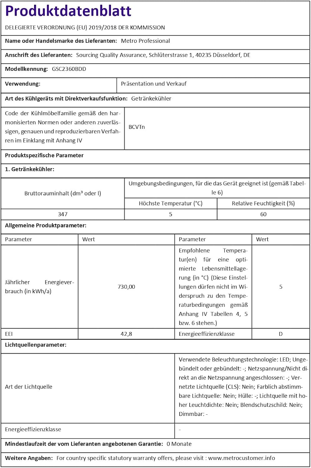 METRO Professional Réfrigérateur à Boissons GSC2360B, Acier/Verre, 62 x 63.6 x 175.3 cm, 347 L, avec Serrure, Noir