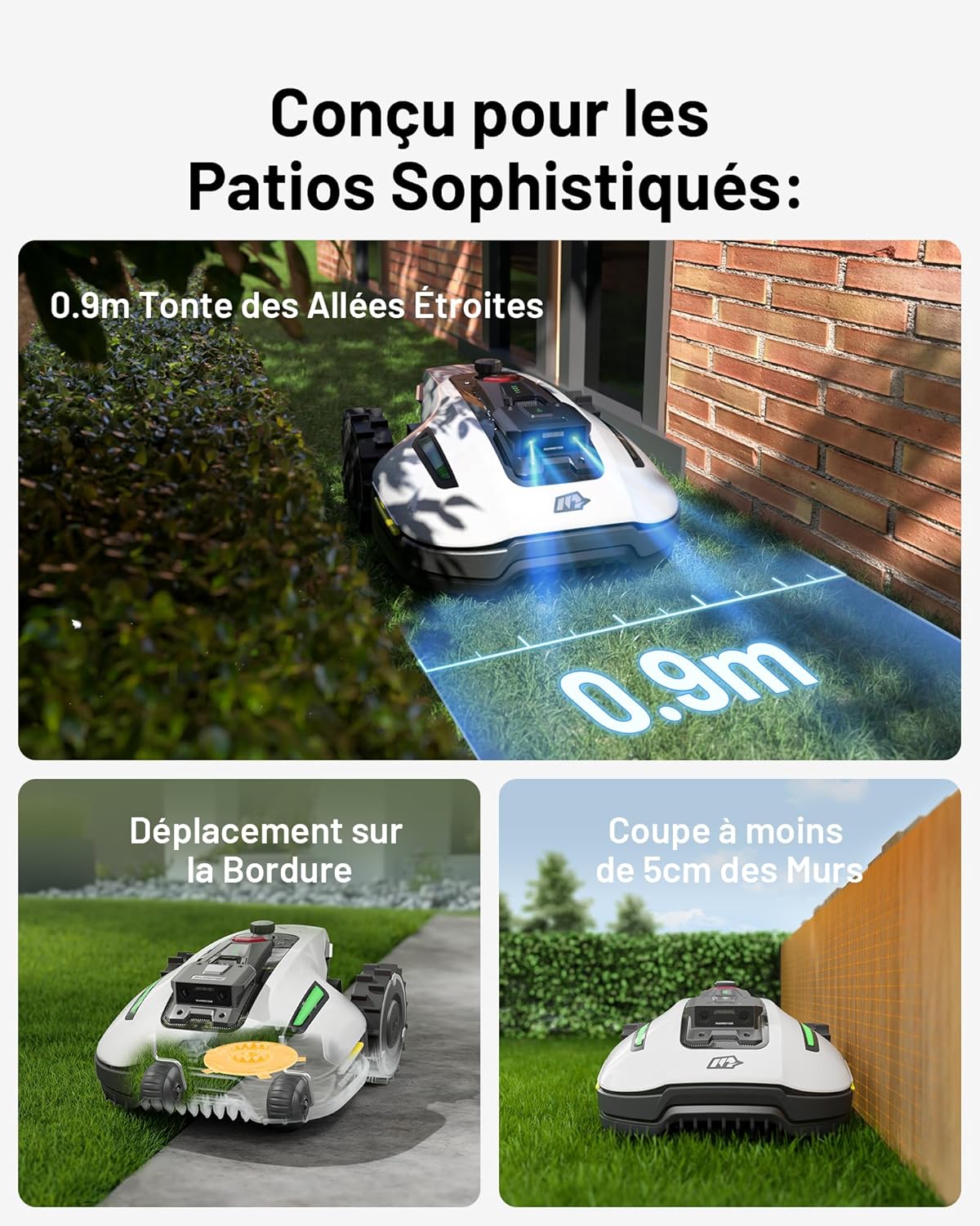 MAMMOTION YUKA Mini 500 Robot Tondeuse sans Fil Périphérique, NetRTK+Vision, Aucune Antenne RTK Requise, Recommandé 500 m², Max. 700 m², Pente à 50%, Cartographie Automatique, avec Module 4G