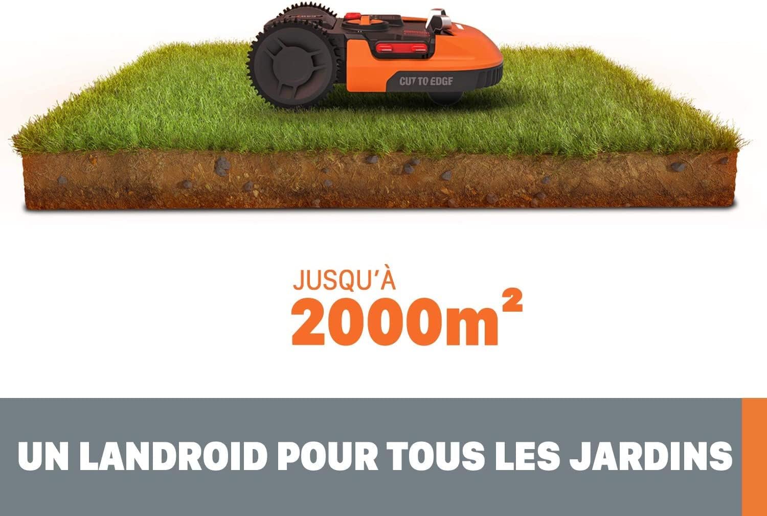 WORX LANDROID Vision WR206E.1, Robot Tondeuse sans Fil périphérique 600 m² Surf.Max 700 m², Installation en 30 Min, Caméra 4K + IA Adaptative, évite Tous Les Obstacles, Coupe des Bordures, Multizone
