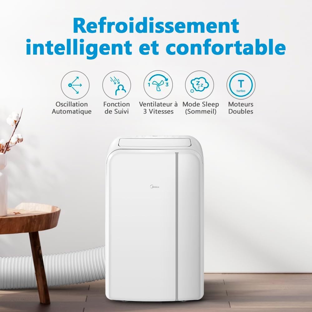 MIDEA Climatiseur PortaSplit Mobile Silencieux 4-in-1| 12000 BTU | Chauffage et Climatisation Portable Prêt à Poser 3,5kW- Clim Mobile avec rafraîchisseur, déshumidificateur, chauffage,ventilateur