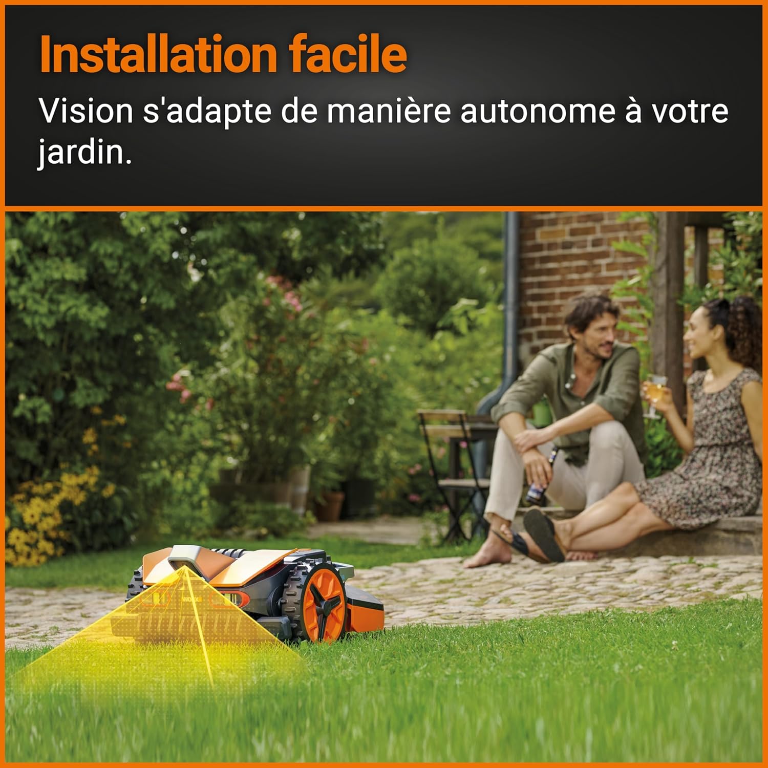 WORX LANDROID Vision WR206E.1, Robot Tondeuse sans Fil périphérique 600 m² Surf.Max 700 m², Installation en 30 Min, Caméra 4K + IA Adaptative, évite Tous Les Obstacles, Coupe des Bordures, Multizone
