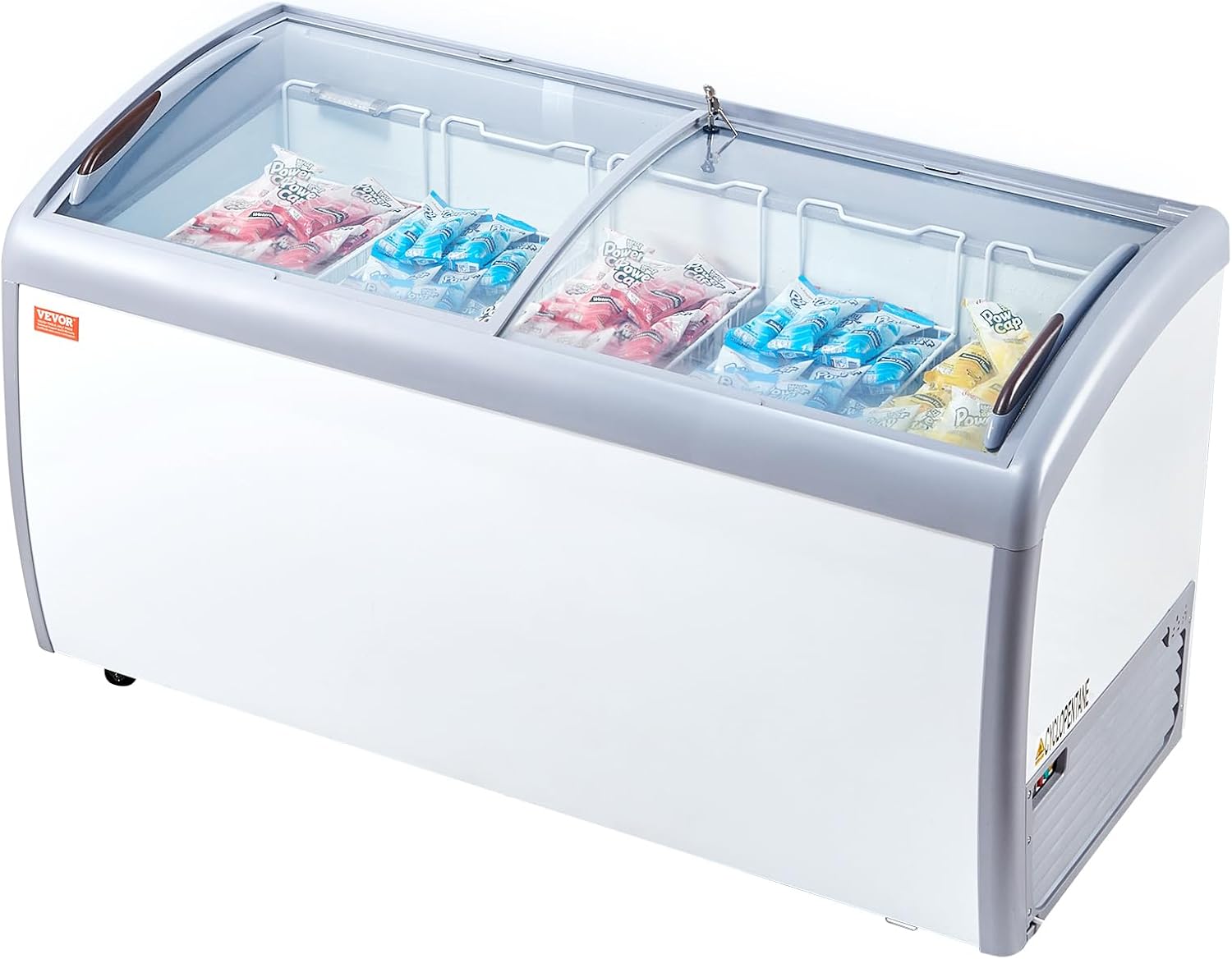 VEVOR Vitrine Réfrigérée à Crème Glacée Commerciale, Comptoir à Glace 460 L, Congélateur Mobile avec Dessus en Verre, 5 Paniers Métalliques, 2 Portes Coulissantes en Verre, Roulettes Verrouillables