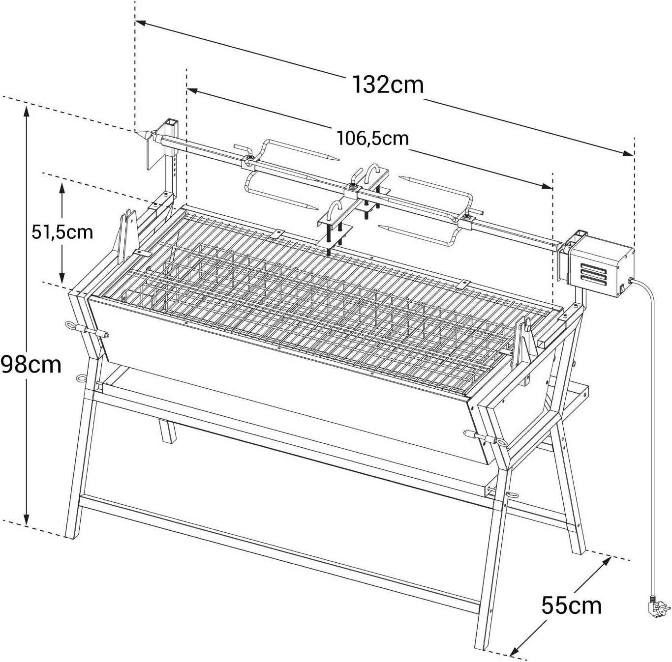 Happy Garden Rôtissoire inclinable avec tournebroche électrique Lisboa