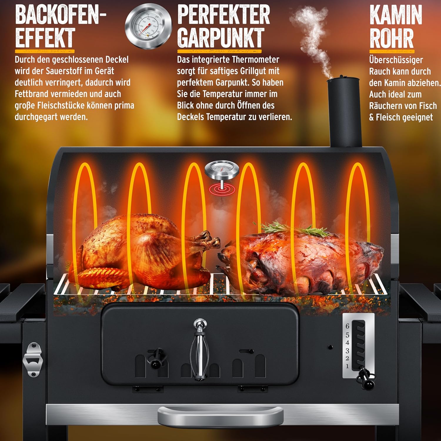 KESSER® Chariot à Barbecue | Grill XL à Charbon de Bois avec Couvercle, Roues, poignée en Acier Inoxydable, Grille et thermomètre | Grand Barbecue au Charbon de Bois