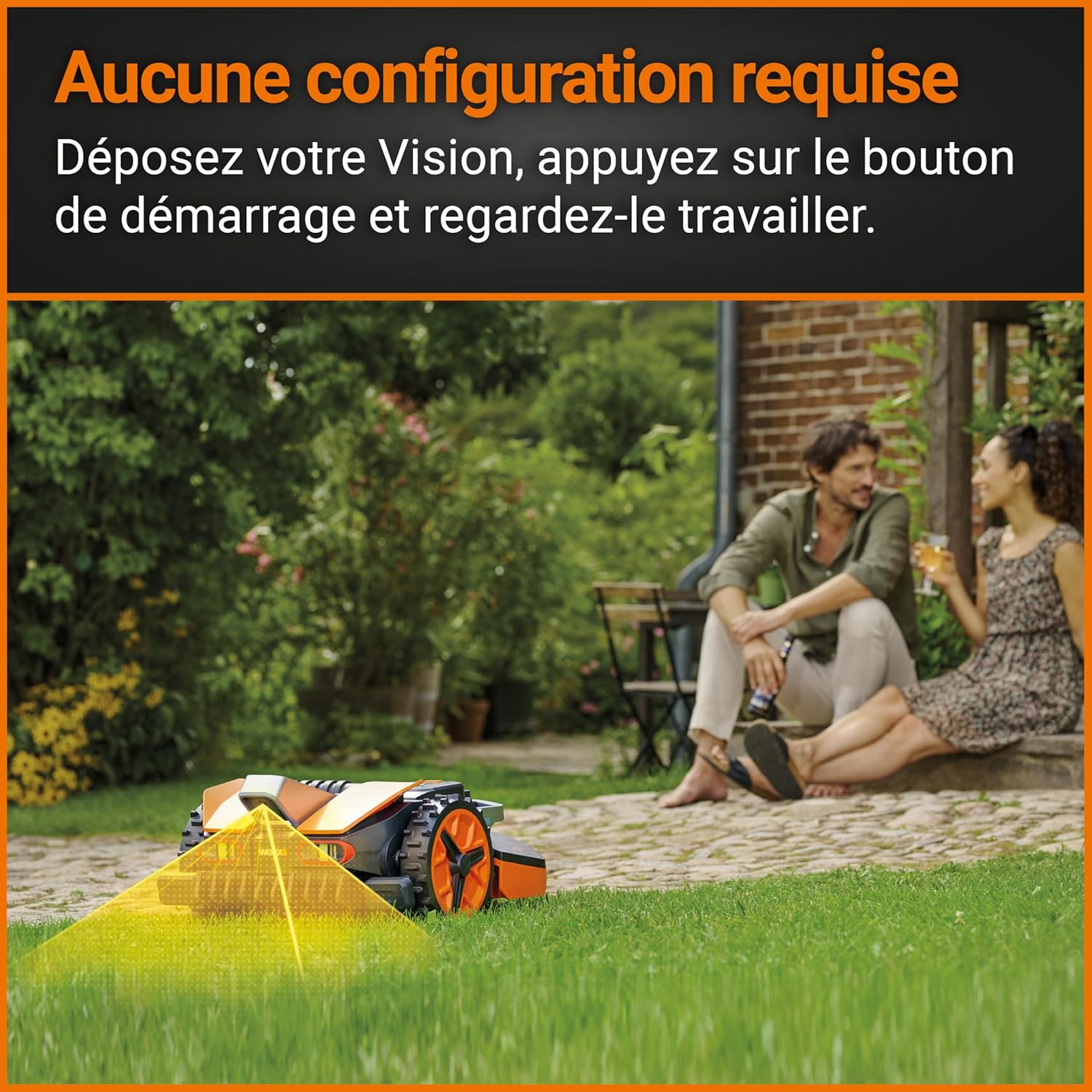 WORX LANDROID Vision WR206E.1, Robot Tondeuse sans Fil périphérique 600 m² Surf.Max 700 m², Installation en 30 Min, Caméra 4K + IA Adaptative, évite Tous Les Obstacles, Coupe des Bordures, Multizone