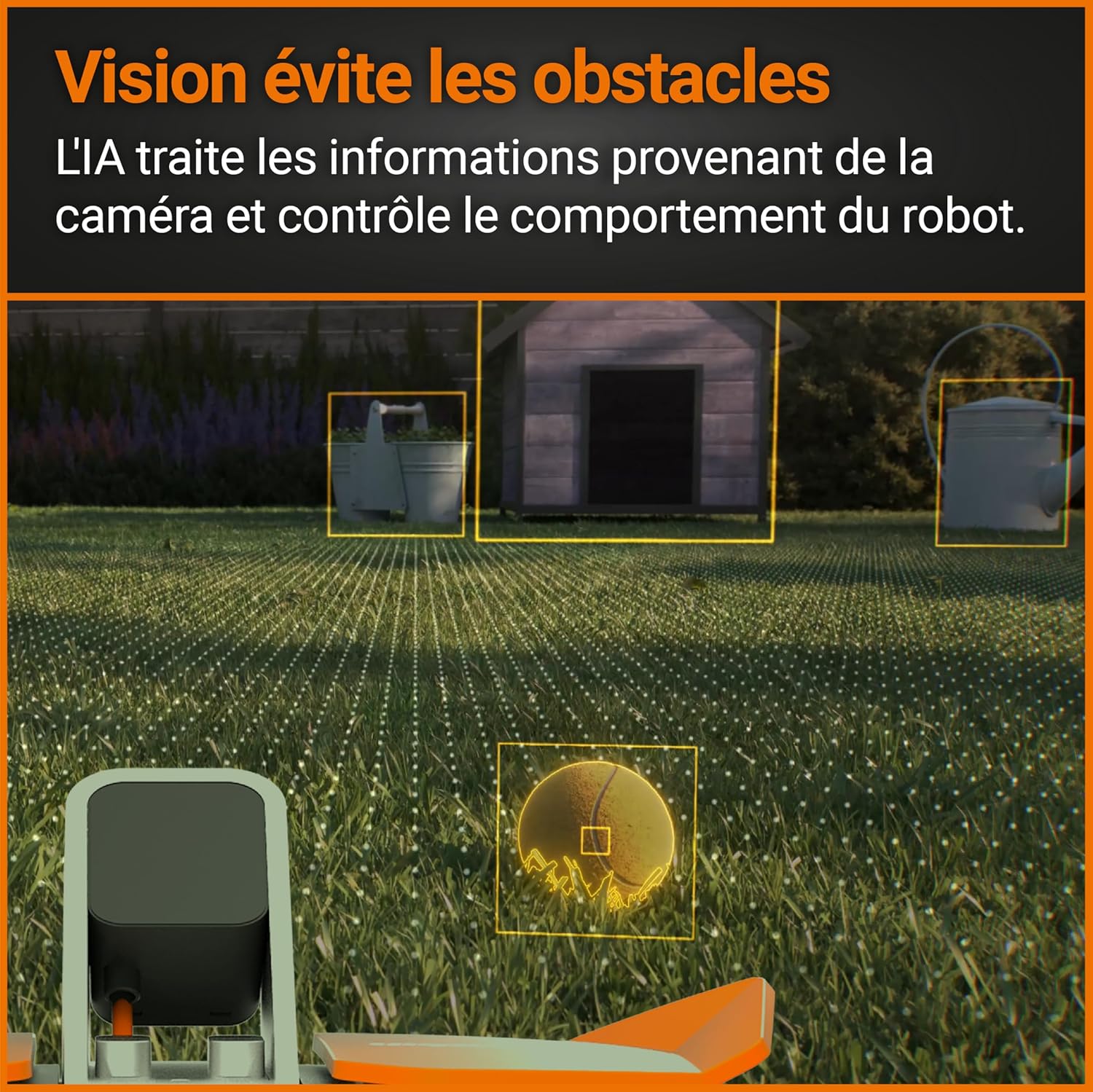 WORX LANDROID Vision WR206E.1, Robot Tondeuse sans Fil périphérique 600 m² Surf.Max 700 m², Installation en 30 Min, Caméra 4K + IA Adaptative, évite Tous Les Obstacles, Coupe des Bordures, Multizone