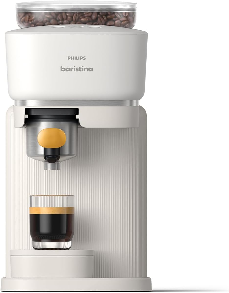 Philips Baristina Machine à expresso - Un véritable expresso, en toute simplicité - Compacte - 16 bars de pression - Broyeur intégré - Machine blanche avec porte-filtre blanc (BAR300/00)
