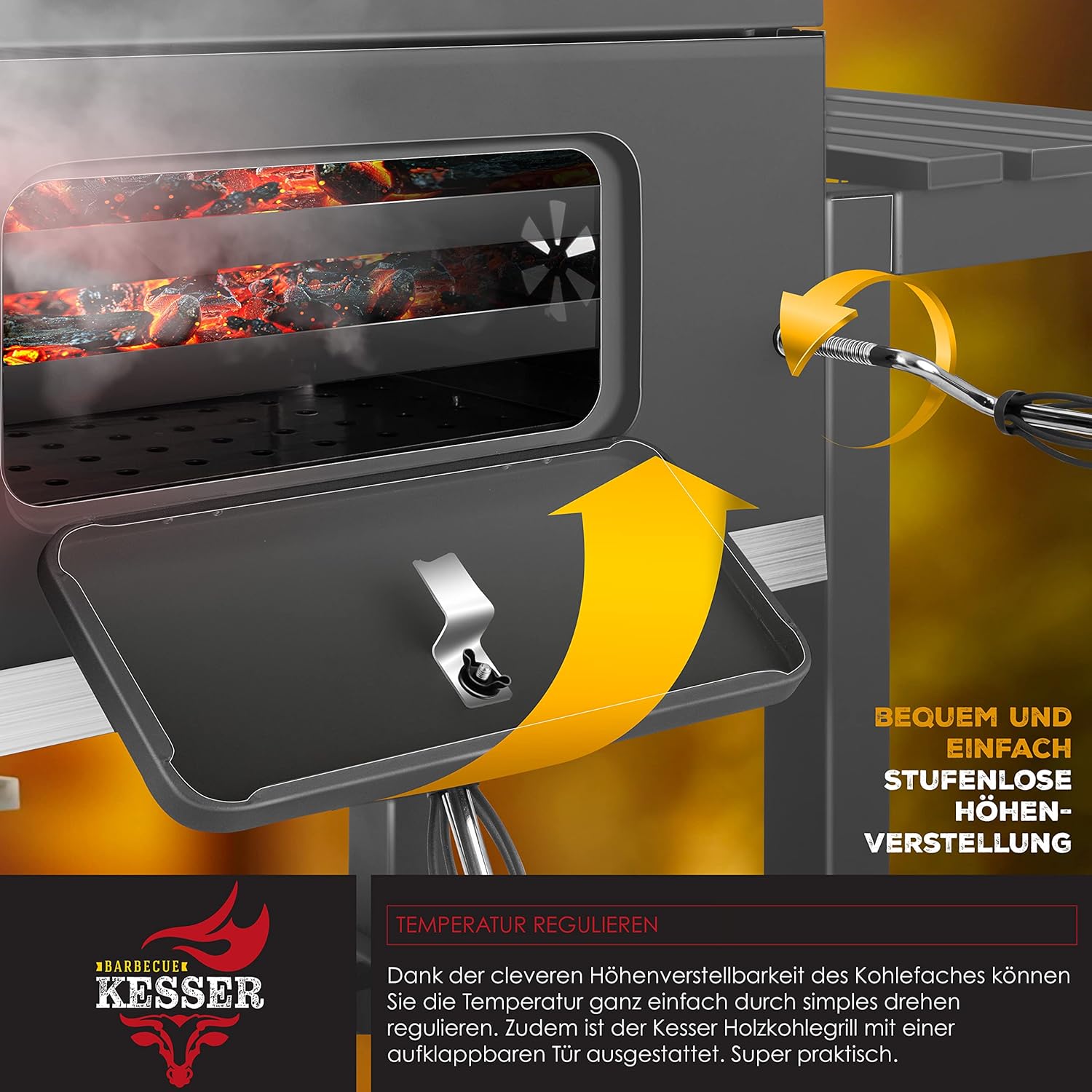 KESSER® Chariot à Barbecue | Grill XL à Charbon de Bois avec Couvercle, Roues, poignée en Acier Inoxydable, Grille et thermomètre | Grand Barbecue au Charbon de Bois