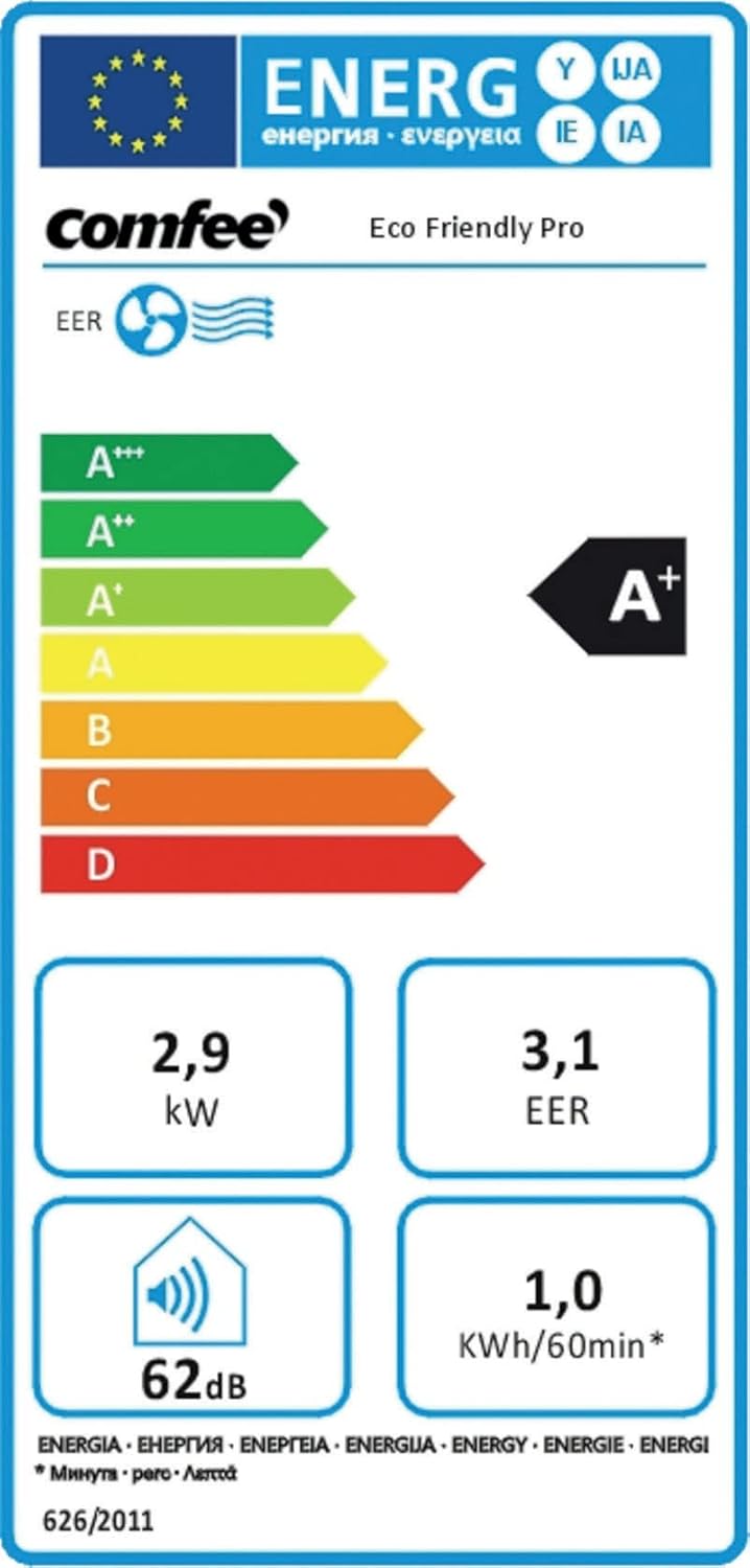 COMFEE' Climatiseur Mobile 9000 BTU/h 2,6kW, 3-EN-1 Refroidisseur Déshumidificateur Ventilateur, Fonction Follow me, Minuterie, Mode nuit, Pour salon et maison de 33㎡/88m³, MPPH-09CRN7, R290
