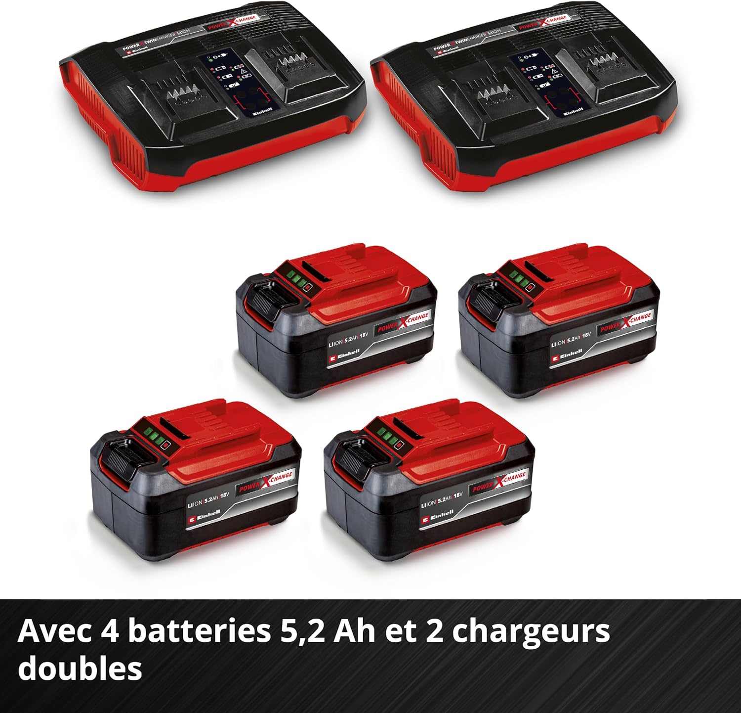 Einhell Professional Tondeuse à gazon sans fil GP-CM 36/47 S HW Li Power X-Change (36V, 47 cm largeur de coupe, autotractée, moteur sans charbon) Livré avec 4 Batteries 4,0Ah et 2 Chargeurs Doubles