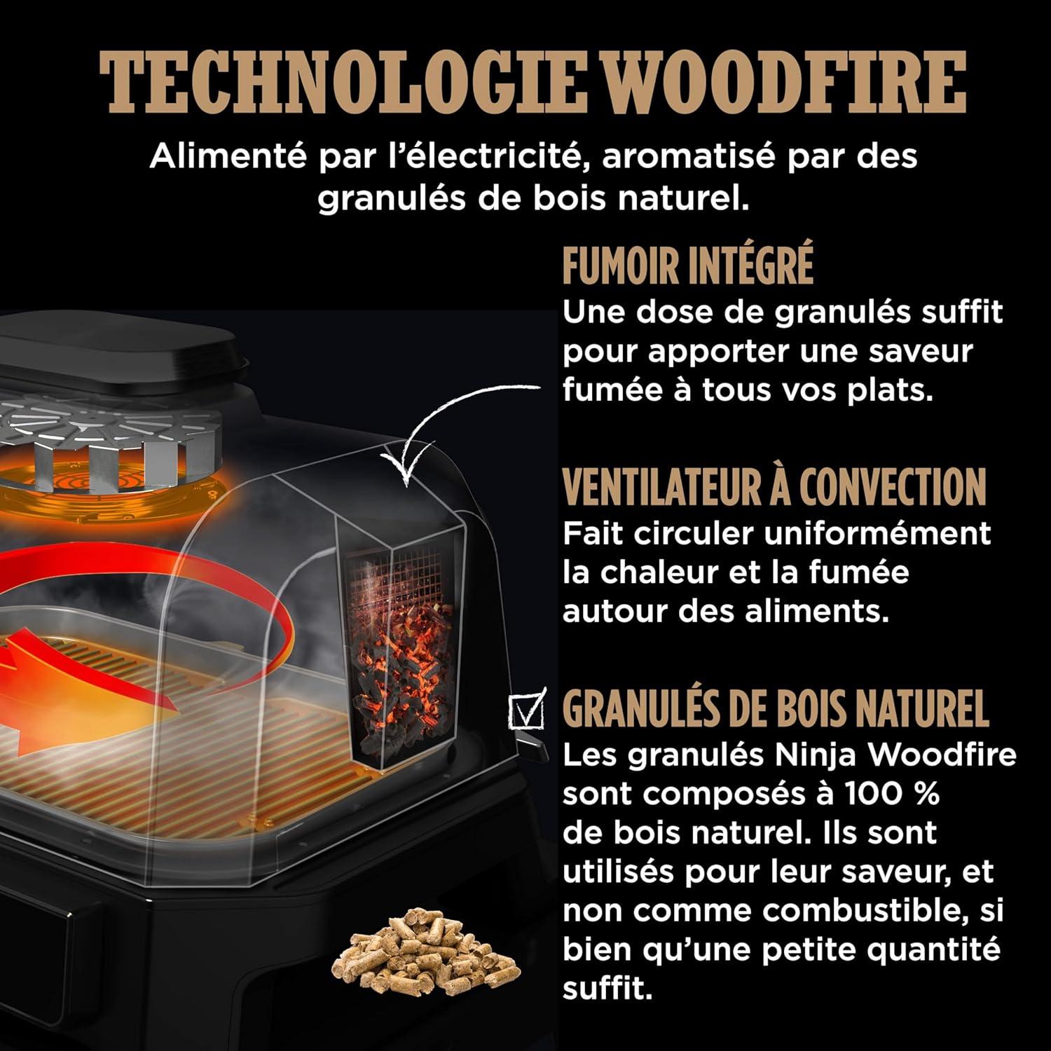 Ninja Woodfire Barbecue électrique et fumoir Pro XL avec thermomètre, barbecue et Air fryer d'extérieur 4-en-1 avec système Smart Cook et granulés Woodfire, portatif, gris/noir, OG850EU