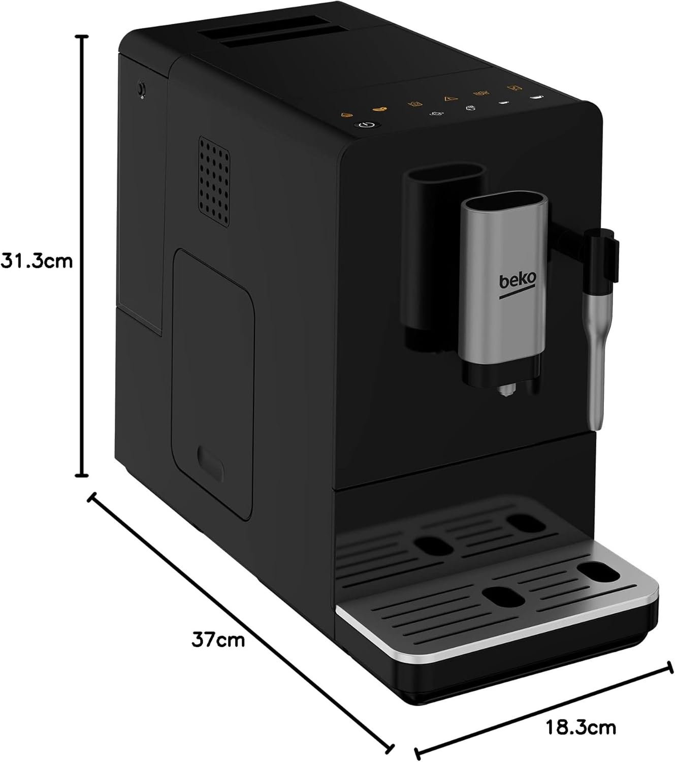 Beko - CEG3192B - Machine à café Espresso automatique avec cappuccino intégré, moulin à café intégré, réservoir 1,5 litre, pression 19 bar - noir, 18,6 x 41 x h32 cm