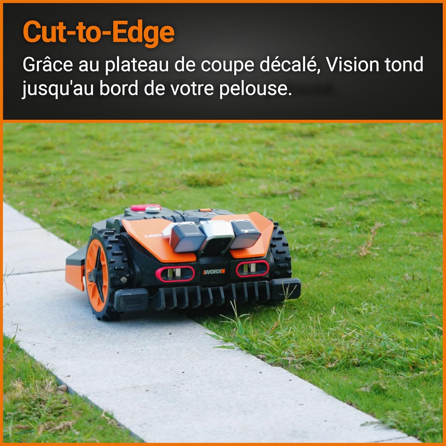 WORX LANDROID Vision WR206E.1, Robot Tondeuse sans Fil périphérique 600 m² Surf.Max 700 m², Installation en 30 Min, Caméra 4K + IA Adaptative, évite Tous Les Obstacles, Coupe des Bordures, Multizone