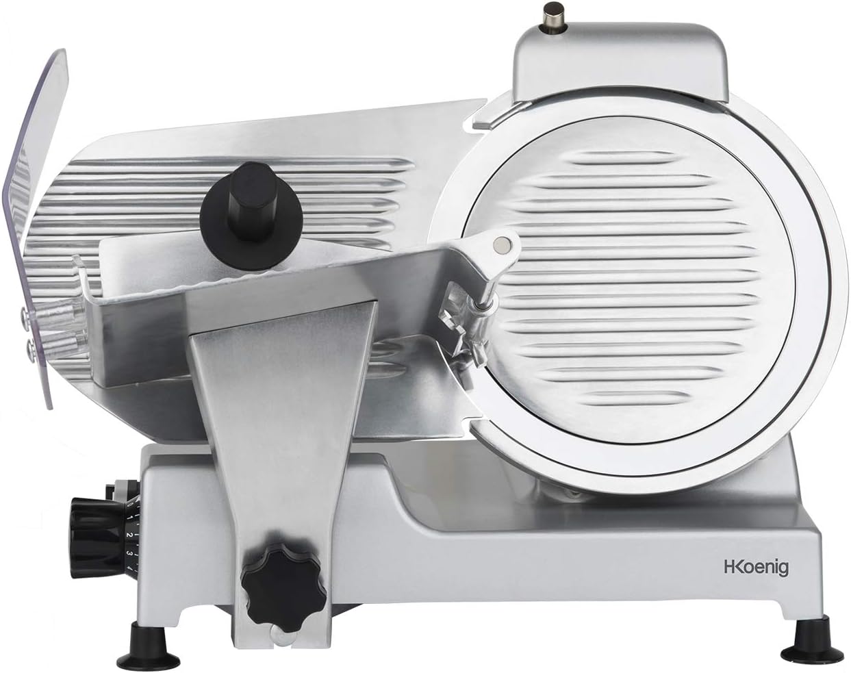 H.Koenig Trancheuse électrique à viande MSX254, charcuterie, professionnelle, précise,coupe 0-12 mm,lame 25 cm,aiguiseur intégré,large plateau,282 rpm, Rouge