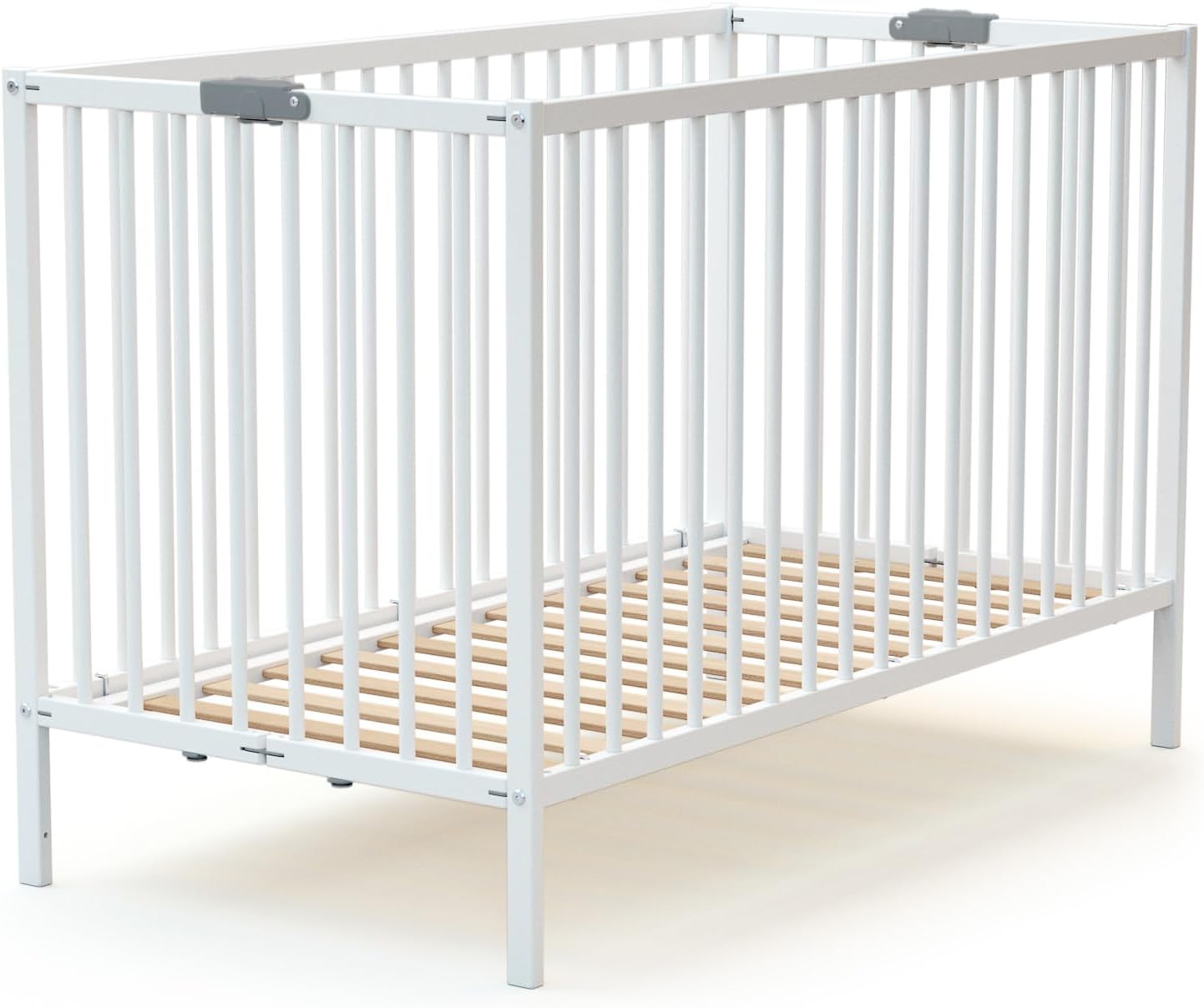 WEBABY - Lit bébé pliant 60x120cm Blanc | Bois massif | Dès la naissance |Confort de sommeil | Sommier à lattes | Compact | Transportable | Pliable |Gain de place | Lit de voyage
