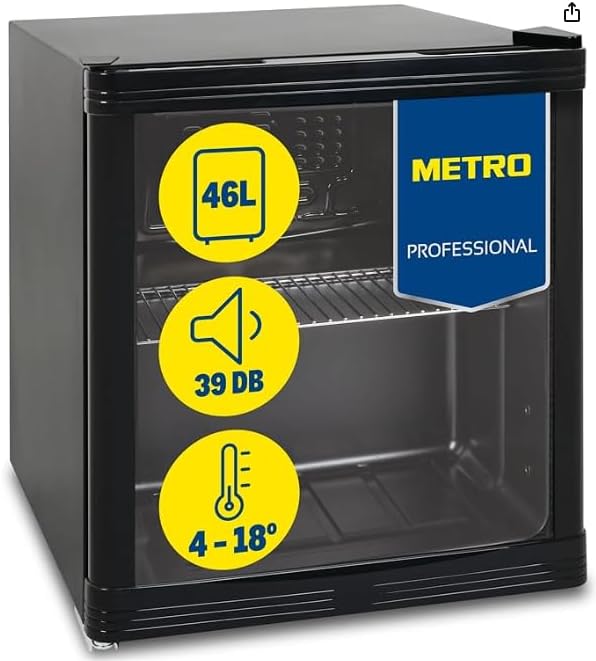 METRO Professional Réfrigérateur à boissons GPC1088, métal/verre, 43 x 49 x 83 cm, 88 L, réfrigération statique, noir