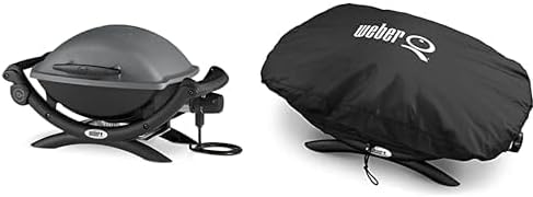 Weber Q1400 Barbecue électrique, surface de cuisson 43 x 32 cm, nomade, grille en fonte émaillée divisée en 2 parties, couvercle et cuve en fonte d'aluminium - Gris foncé (52020053)