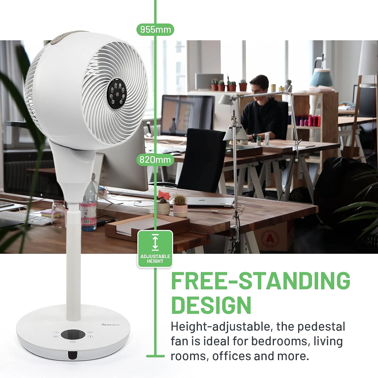 Meaco MeacoFan 1056 Circulateur d'air pour chambre à coucher, ventilateur de bureau, faible bruit, économie d'énergie, refroidissement dans toute la pièce - Blanc