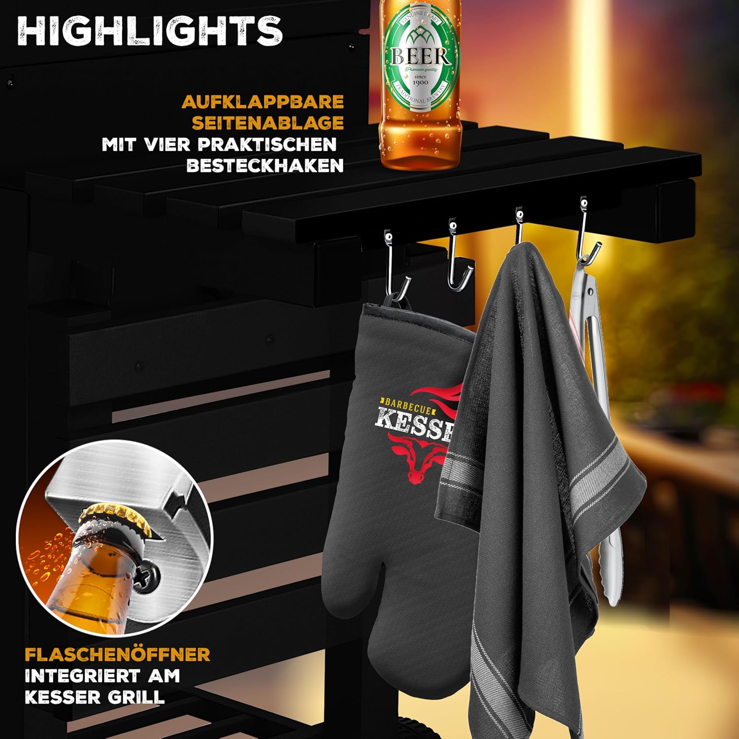 KESSER® Chariot à Barbecue | Grill XL à Charbon de Bois avec Couvercle, Roues, poignée en Acier Inoxydable, Grille et thermomètre | Grand Barbecue au Charbon de Bois