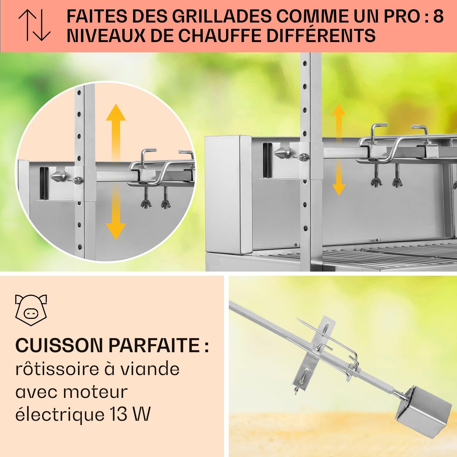 Klarstein Tourne Broche Mechoui Electrique, Rotisserie et Gril de Barbecue, Grande Broche Cochon de Lait, Tourne Broche Barbecue Rotissoire, Bbq Grill Barbecue 12W avec 3 Pieds en Acier Inoxydable