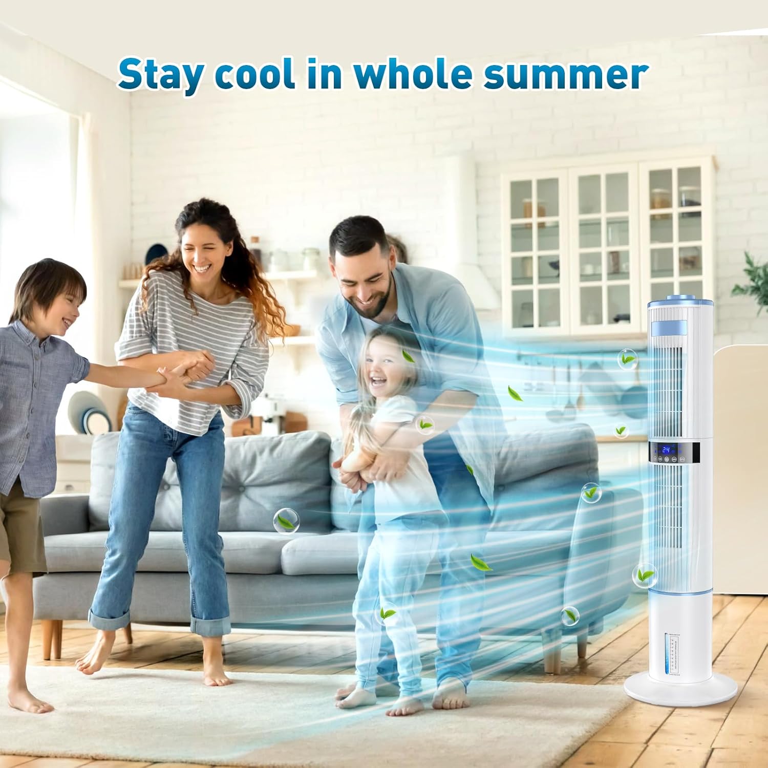 Climatiseur Mobile Silencieux Rafraîchisseur d'air avec Humidificateur, Ventilateur, 2 Sortie d'air, 360°Oscillation, 65W, 24H Minuteries, 3 Vitesses, 4 Modes,Télécommande pour Chambre Bureau