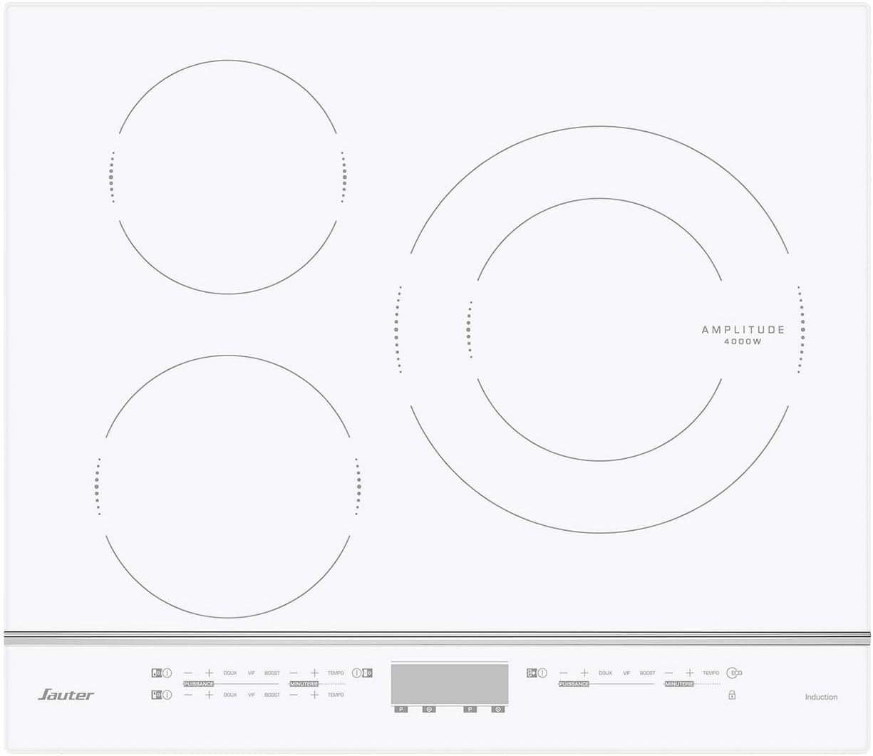Sauter - SPI4360W - Plaque Induction - Table de Cuisson Encastrable - Blanc - 3 Foyers - 7200W - Dimensions Encastrement : 56x49cm - Grand Foyer 28 cm et 14 Positions Cuissons - Fabriqué en France