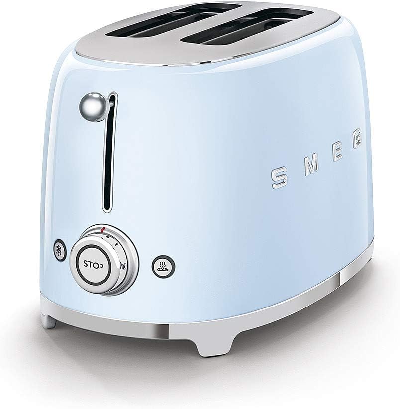 Smeg, Grille-pain 2 Tranches TSF01BLEU, 2 Fentes 36 mm, 6 Niveaux de Brunissage, Fonction Chauffage, Décongélation et Bagel, Éjection Automatique du Pain, Ramasse Miettes, 950 W, Noir