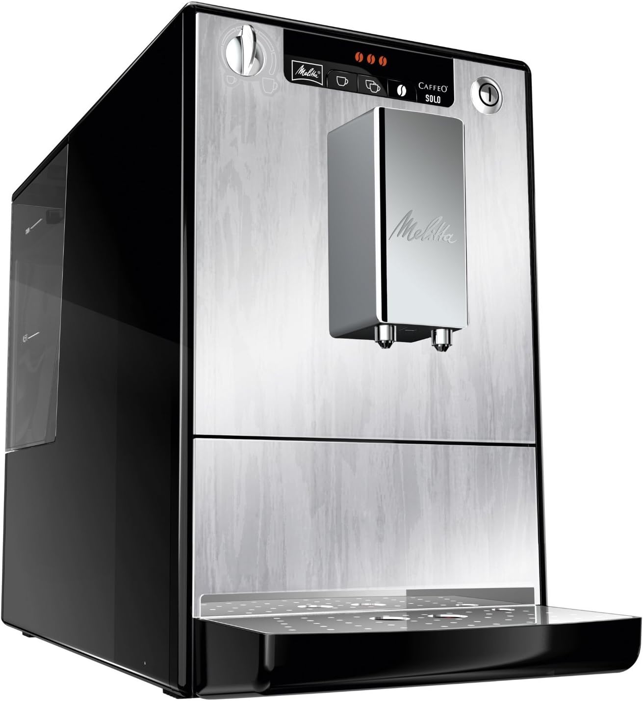 Melitta Caffeo Solo Noir Pure Black, Machine à Café à Grains avec Broyeur et Système d'Extraction des Arômes, Affichage LED, Mode 1 à 2 Tasses, Cafetière Expresso, Automatique, E950-222, 1400W