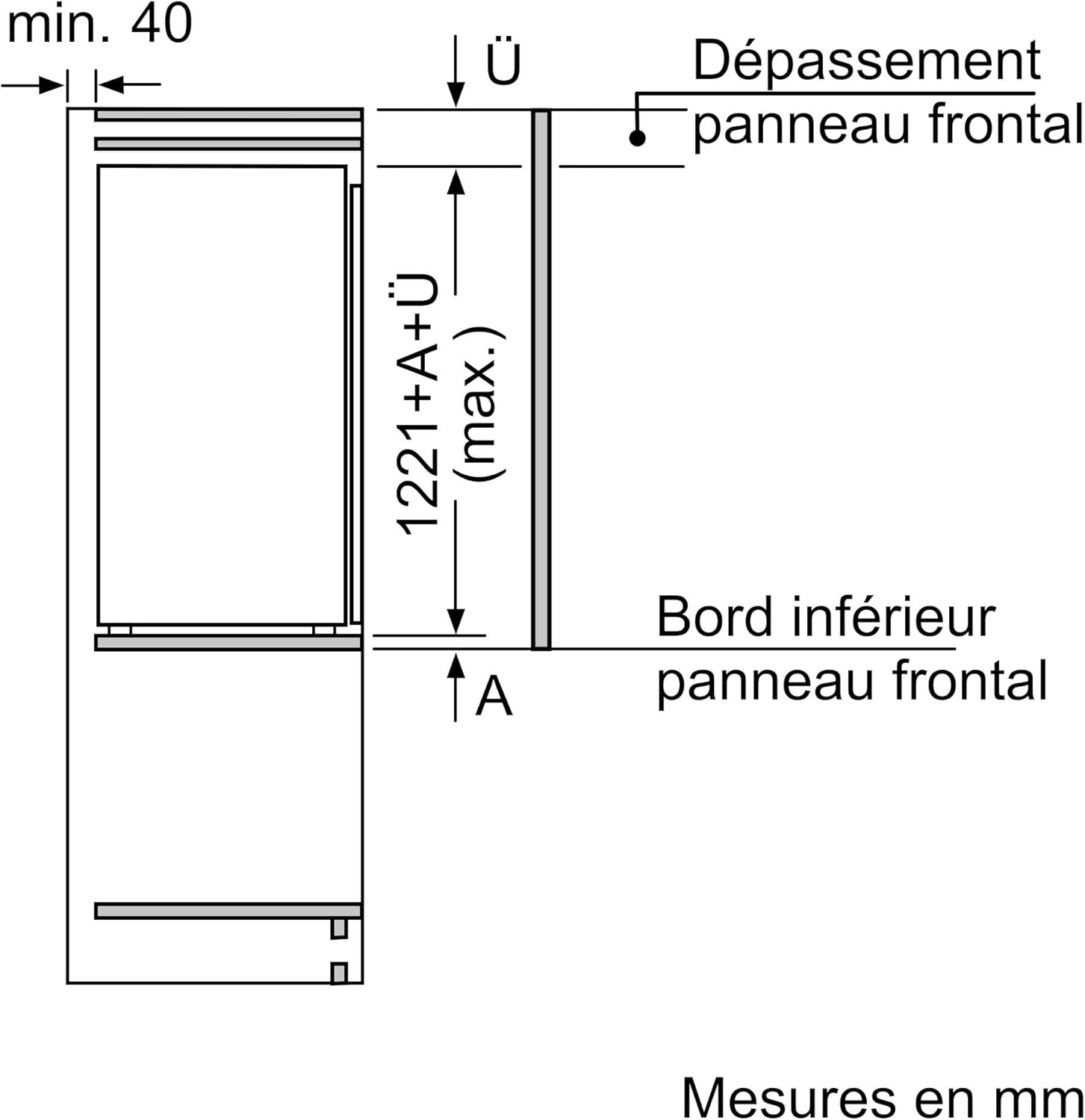 BOSCH KIR41VFE0, Série 4, Petit réfrigérateur, Encastrable, 122,5 x 56 cm, 204 L