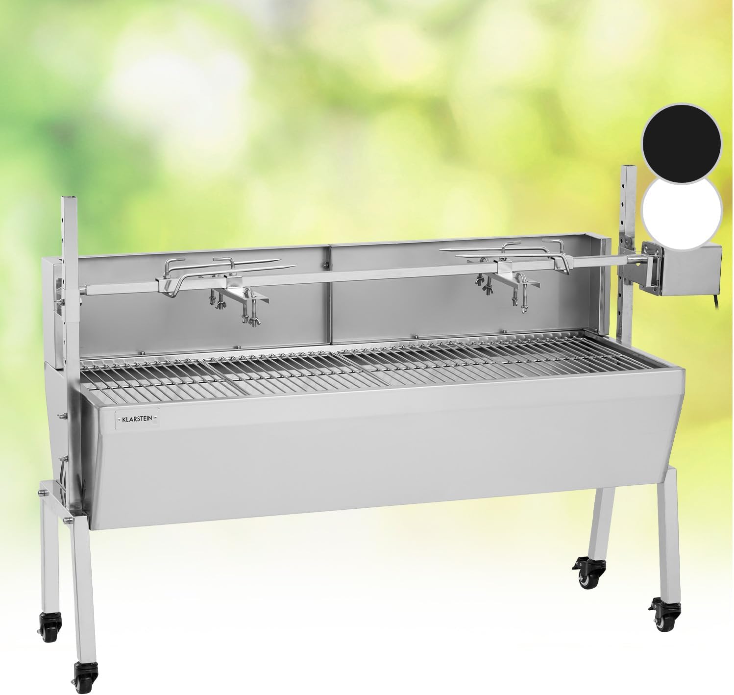 Klarstein Tourne Broche Mechoui Electrique, Rotisserie et Gril de Barbecue, Grande Broche Cochon de Lait, Tourne Broche Barbecue Rotissoire, Bbq Grill Barbecue 12W avec 3 Pieds en Acier Inoxydable